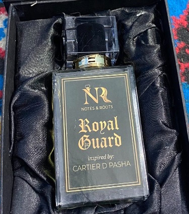 Royal Guard Eau de Parfum bottle and box inspired by Cartier de Pasha